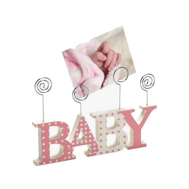 Dětský dřevěný fotorámeček-fotoclip BABY růžová