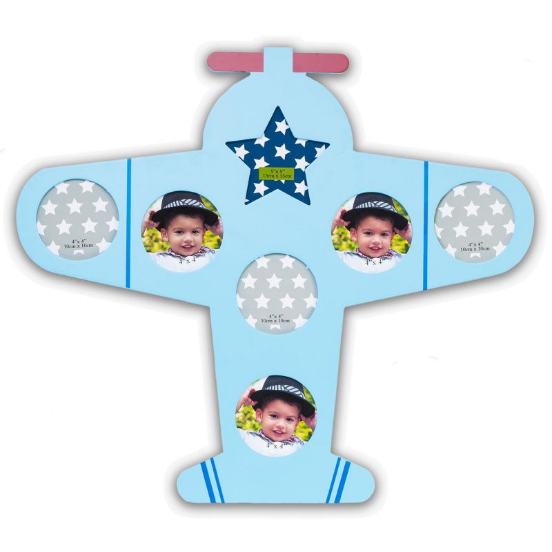 Dětský dřevěný fotorámeček BABY letadlo modrý
