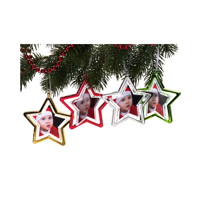 Vánoční ozdoba ve tvaru hvězdy na 2 foto červené